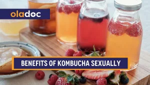 Kombucha teas in bottles.
