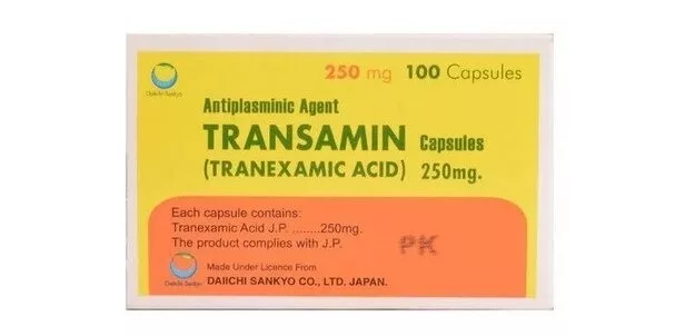 A pack of Transamin 500mg capsules