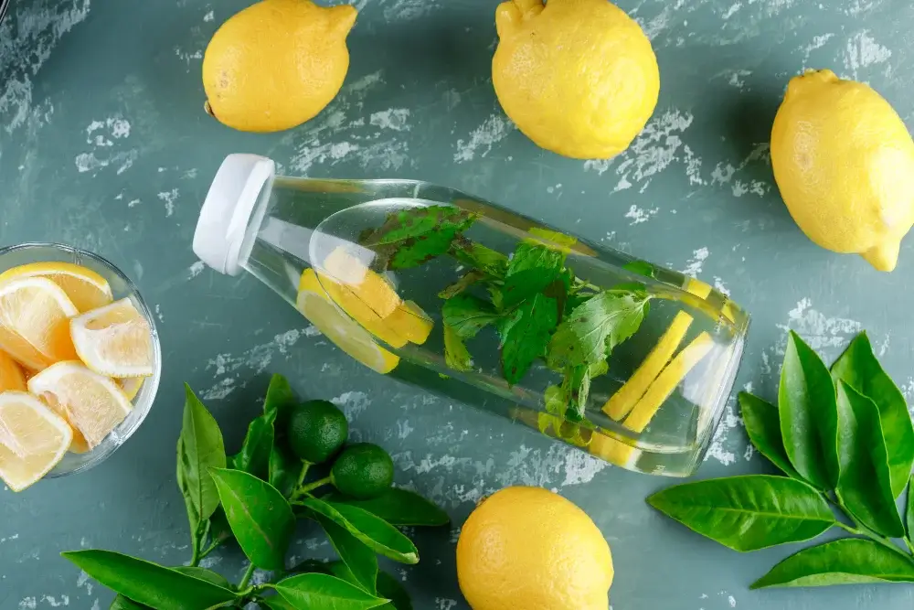 lemon detox water bottle on table